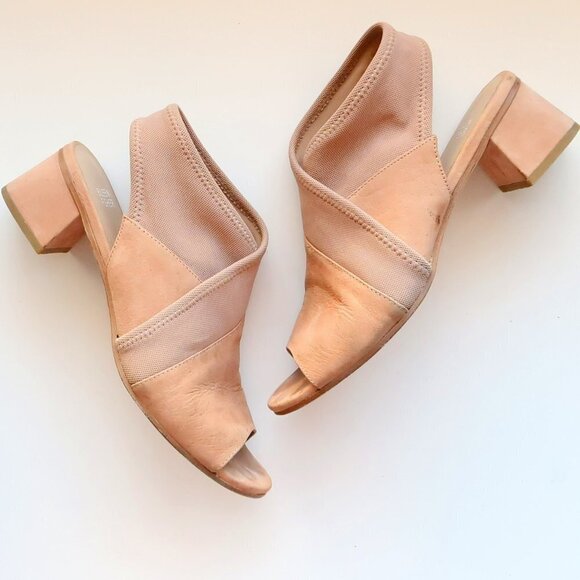 Eileen Fisher Shoes - Eileen Fisher Tan Nubuck Leather Blok Heel Open Toe Pull-on Sandals Summer Shoes
